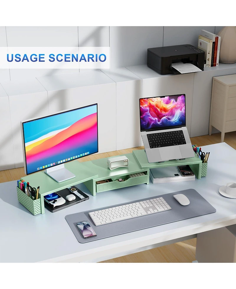 Danrong Dual Monitor Stand Riser With Drawer Pen Holders Height Adjustable Desk Organizer