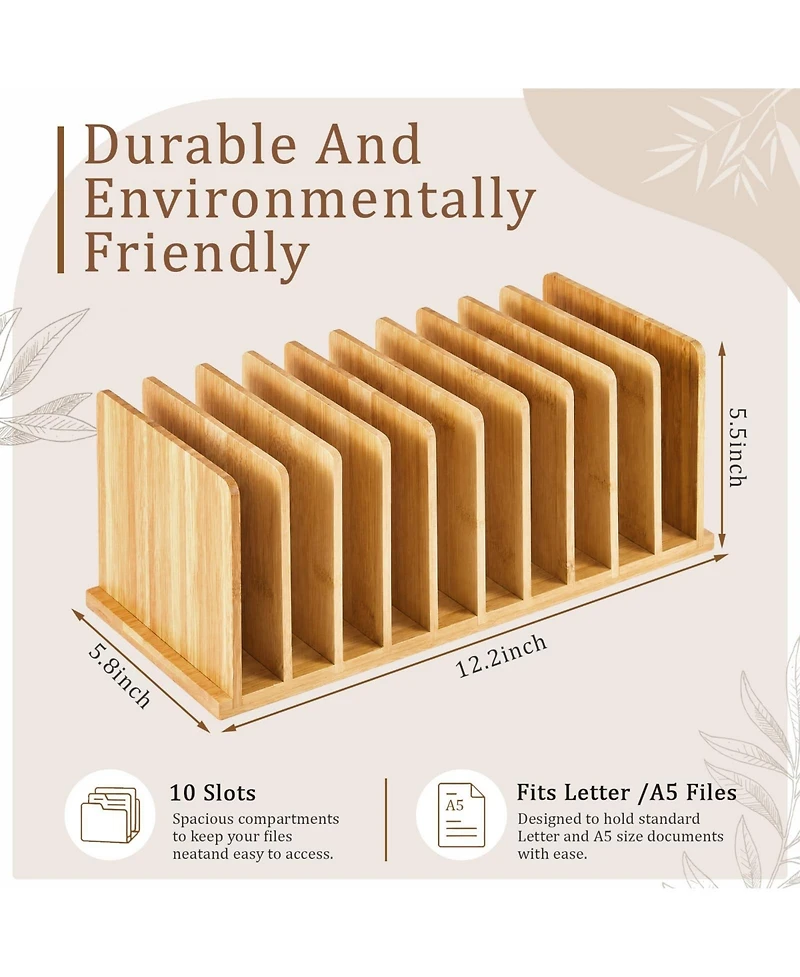 Danrong Wooden Desktop File Organizer 10 Slot Vertical Mail Paper Holder