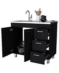 Fm Furniture Darien Melamine Base Cabinet, Three Drawers And Stainless Steel Top