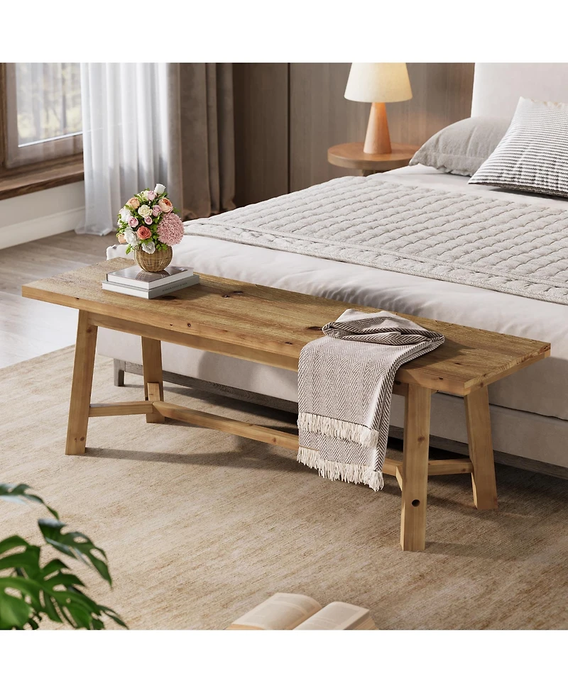 Tribesigns 55" Solid Wood Bench, Farmhouse Bench Seat for Entryway