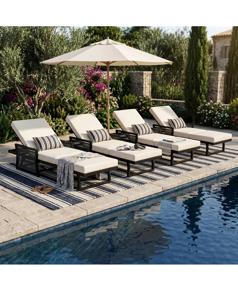 Asagikoiai 5-Position Adjustable Outdoor Chaise Lounge with 3-Fold Cushion for Pool or Backyard