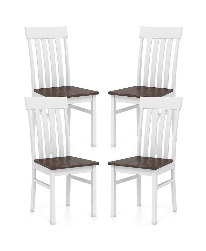 Gymax Dining Chairs Set of 4 with latted High Backrests Concave Seats Rubber Wood Legs