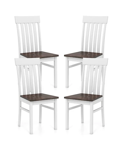 Gymax Dining Chairs Set of 4 with latted High Backrests Concave Seats Rubber Wood Legs