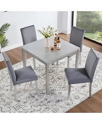 Flynama 5-Piece Wooden Dining Table Set with Upholstered Chairs, Crystal Accent Square Dining Set for Kitchen and Dining Room