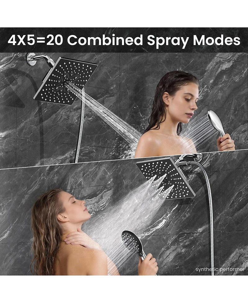 Cyqbd 8'' High Rain Shower Head Multi-function Square Rainfall Handheld Spray Hose