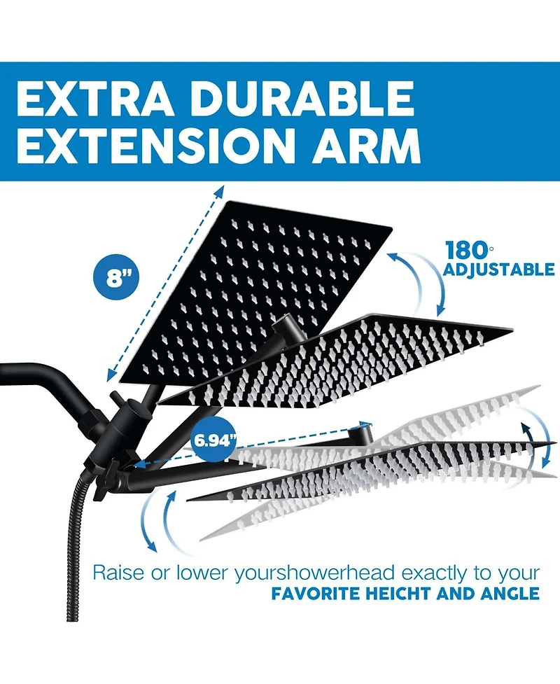 Cyqbd 8" Shower Head Rain Handheld Spray Extension Arm Flow Regulator