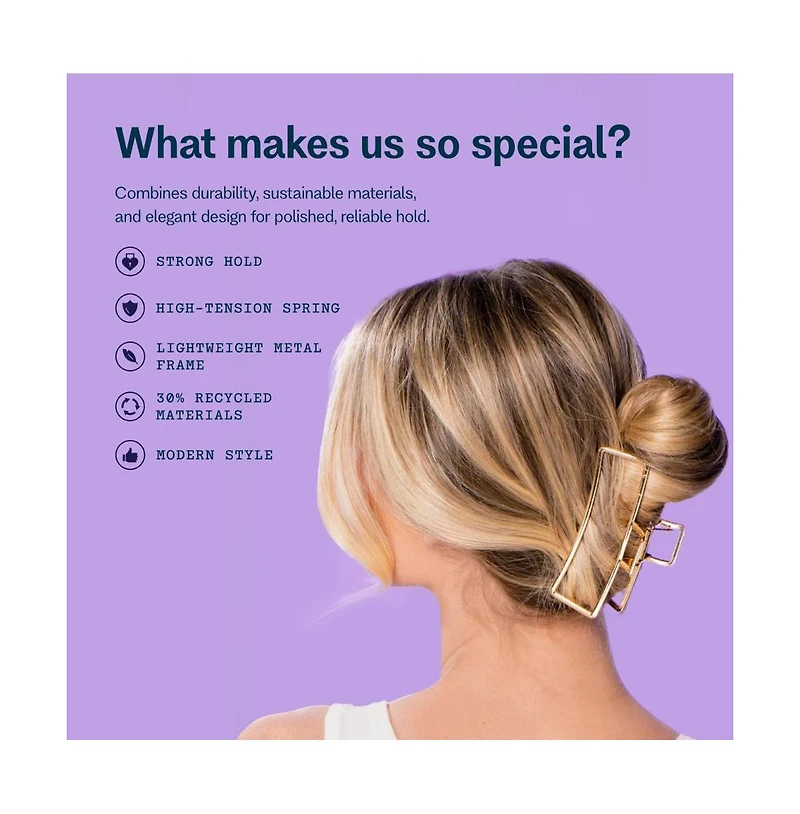Gimme Beauty Gold Rush Claw Clip Metal, Rectangle Clip for Long, Thick and Curly Hair Comfortable and Fashionable