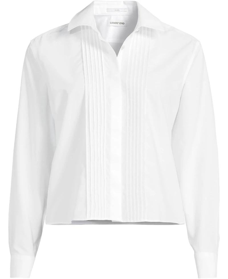 Lands' End Plus Size Long-Sleeve Cropped Pintuck Shirt