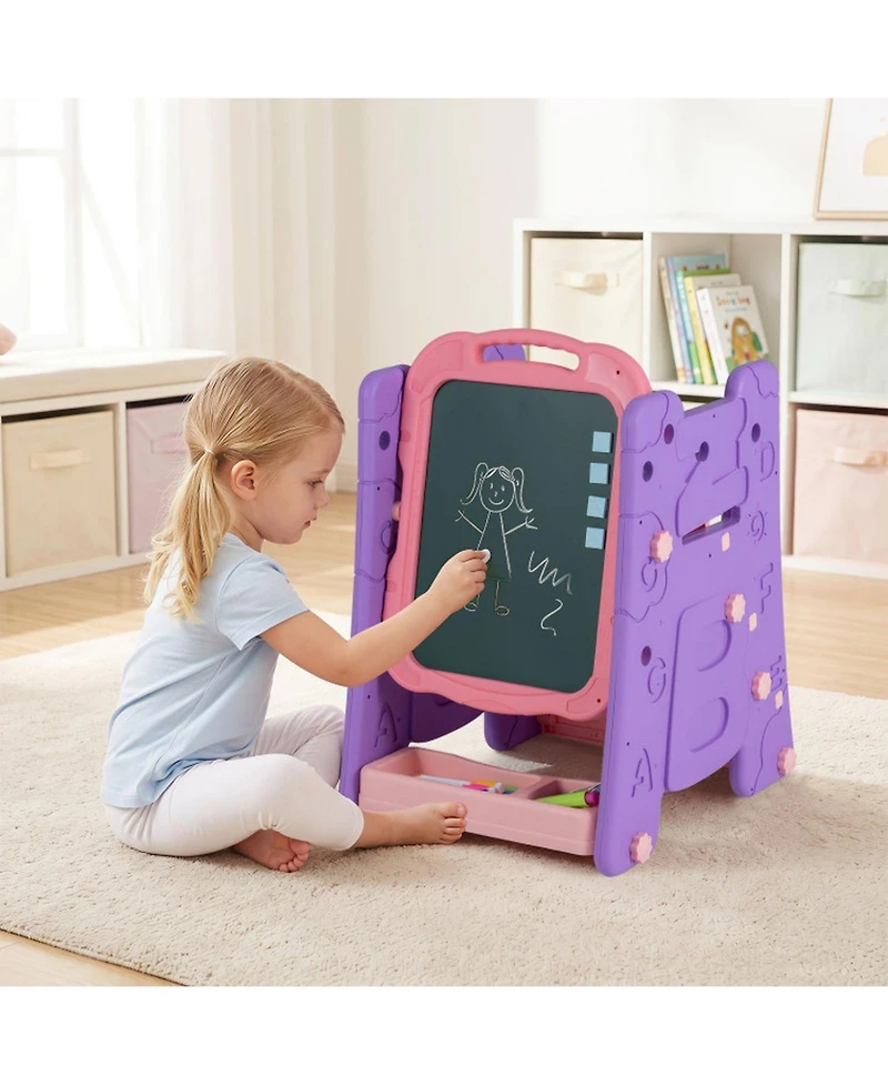 Sugift 4-in-1 Kids Art Double-Sided Magnetic Adjustable Easel