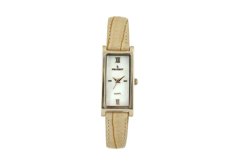 Peugeot Women 35x18mm Rectangular Watch Glossy Tan Leather Strap