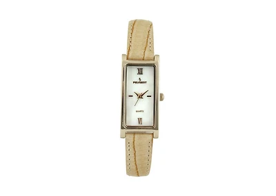 Peugeot Women 35x18mm Rectangular Watch Glossy Tan Leather Strap
