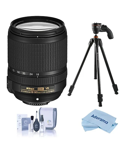 Nikon 18-140mm f/3.5-5.6G Ed Af-s Dx Nikkor Vr Lens, Bundle with Slik U8800L 3-Section Aluminum Tripod with Hybrid 3-Way Pan Head, Cleaning Kit,