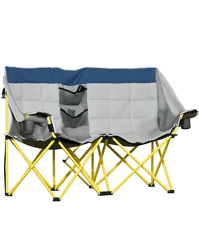 Mountaintop Loveseat Style Camping Chair,Oversized Folding Lawn Chair with Carry Bag and Cup Holders,for Outdoor, Beach, Picnic, Hiking, Travel