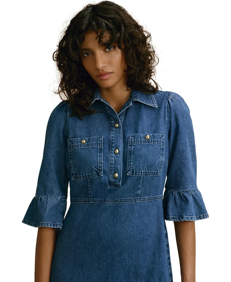 Mint Velvet Women's Denim Ruffle-Hem Midi Shirt Dress