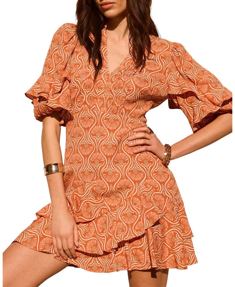 Mint Velvet Women's Printed Ruffle V-neck Mini Dress