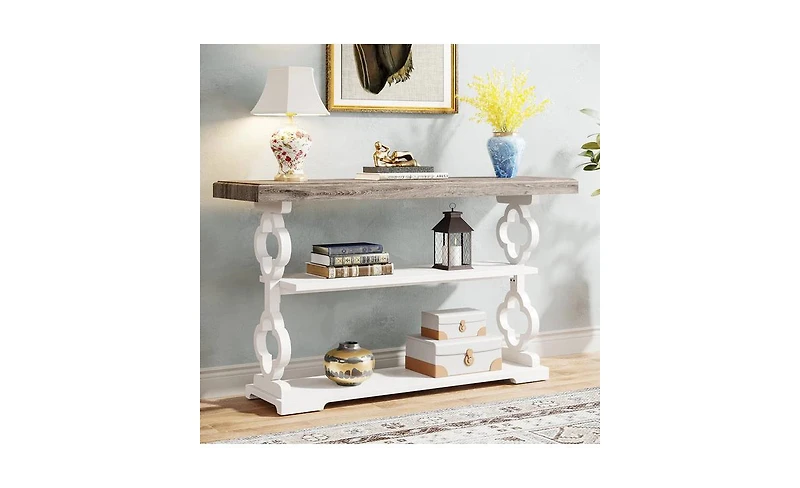 Slickblue Farmhouse Console Table with Storage Shelves for Entryway