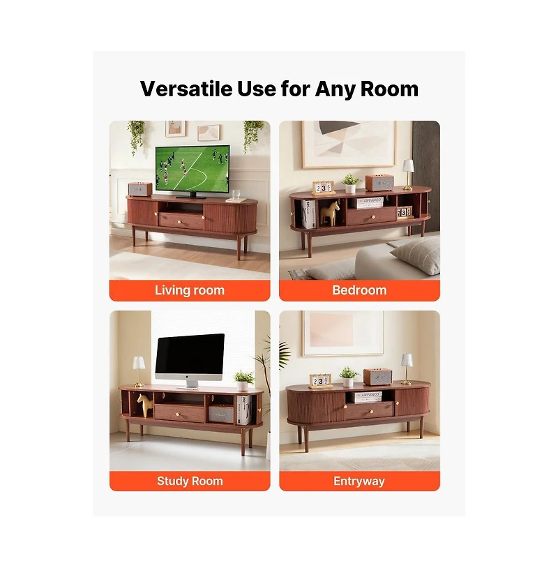 Slickblue Entertainment Center for TVs up to 58 Inch with Storage Drawer, Open Shelves and Rolling Door