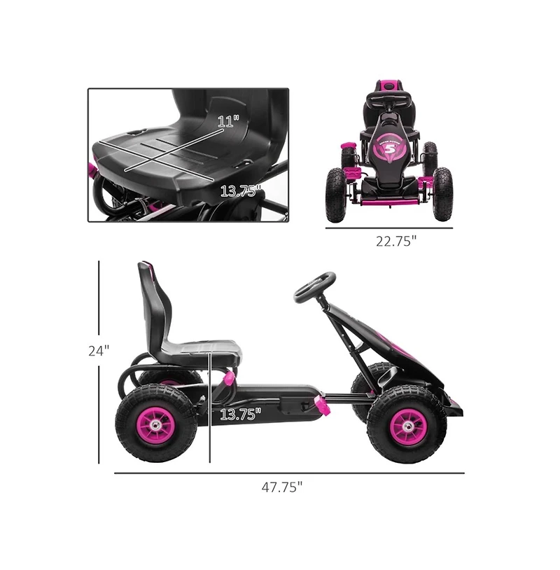 Sevorley Pedal Go-Kart with Adjustable Seat, Handbrake and Pedal Drive, Ages 5-12