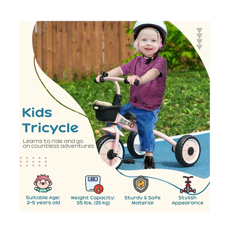 Sevorley Kids 3-Wheel Tricycle with Adjustable Seat and Storage Basket, Ages 2-5