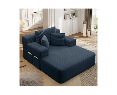 Rainsken Convertible Corduroy Sleeper Sofa with Removable Washable Cover,Side Storage High-Density Sponge,Side for Apartment Home,Small Spaces