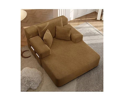 Rainsken Convertible Corduroy Sleeper Sofa with Removable Washable Cover,Side Storage High-Density Sponge,Side for Apartment Home,Small Spaces