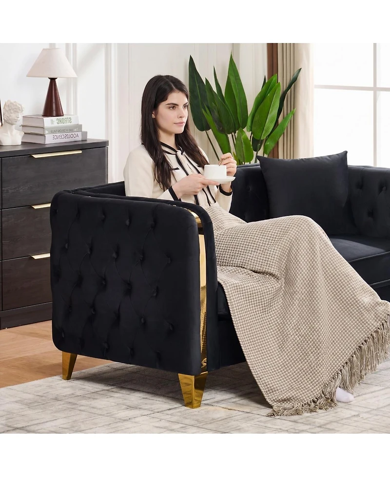 Streamdale Furniture 81" Velvet Chesterfield Sofa with Gold Legs
