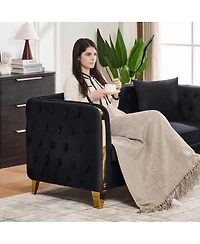 Streamdale Furniture 81" Velvet Chesterfield Sofa with Gold Legs