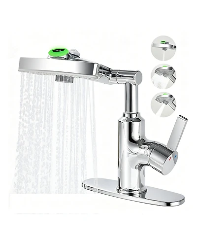 Thirtypeachy Single Handle Bathroom Sink Faucet with Led Temperature Display, 3 Water Modes and 360degree(s) Rotating Spout