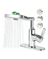 Thirtypeachy Single Handle Bathroom Sink Faucet with Led Temperature Display, 3 Water Modes and 360degree(s) Rotating Spout