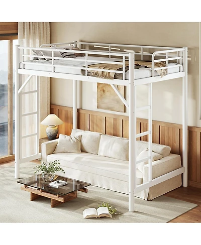 Streamdale Furniture Twin Metal Loft Bed with Ladder and Guardrails