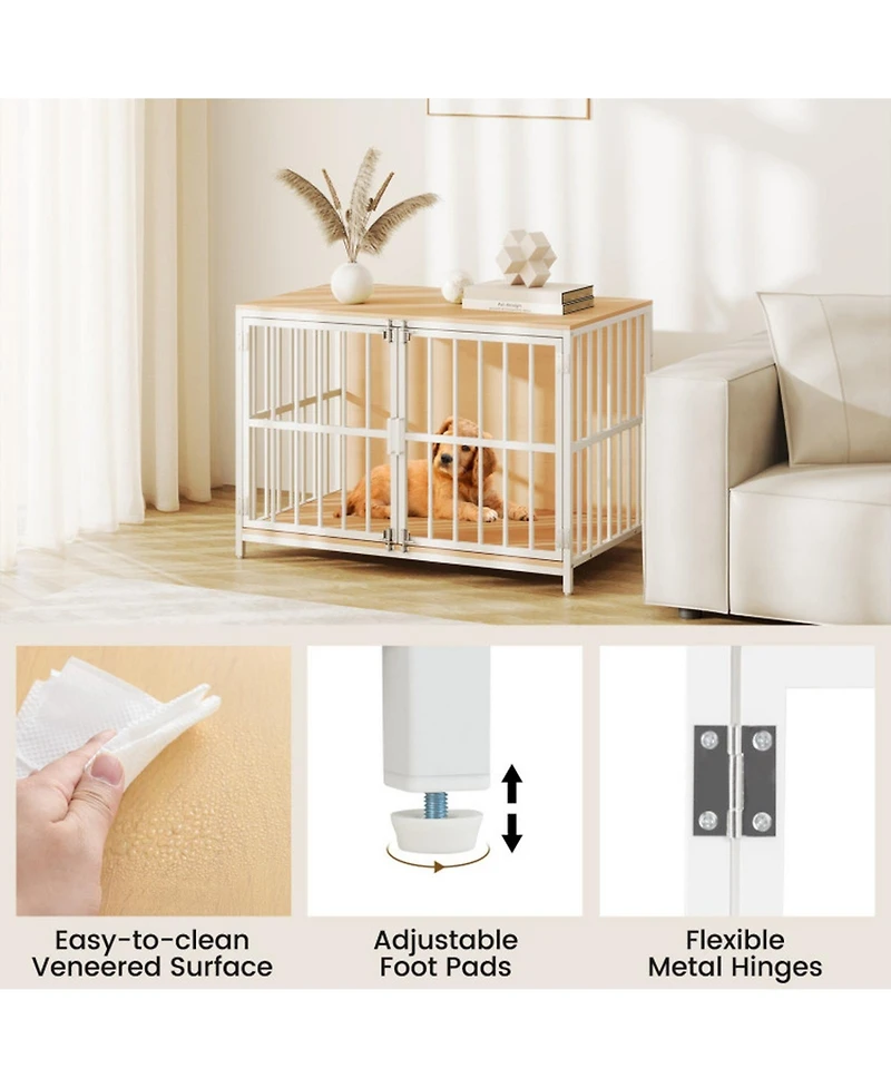 Sugift 40 Inch Dog Crate Furniture Kennel Side Table with Dual Lockable Double Doors