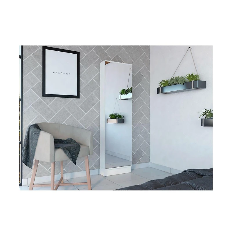 Fm Furniture Harper Shoe Storage Cabinet with Full-Length Mirror
