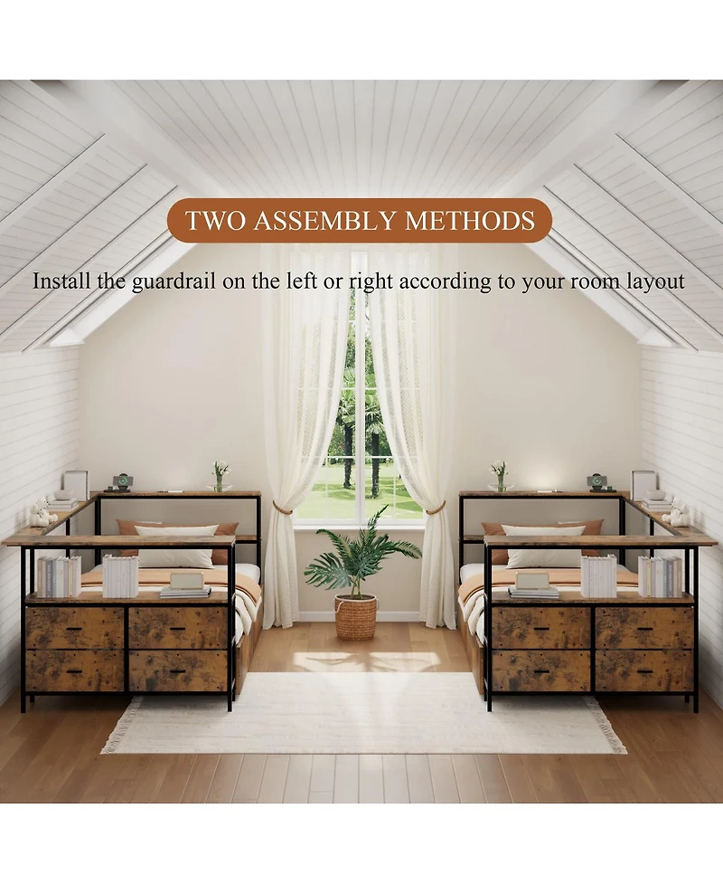 Streamdale Furniture Twin Metal Platform Bed Frame with Storage Drawers