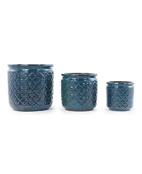 Streamdale Furniture Handmade Ceramic Flower Pot Set of 3, Geometric, 15/12/9 Inch