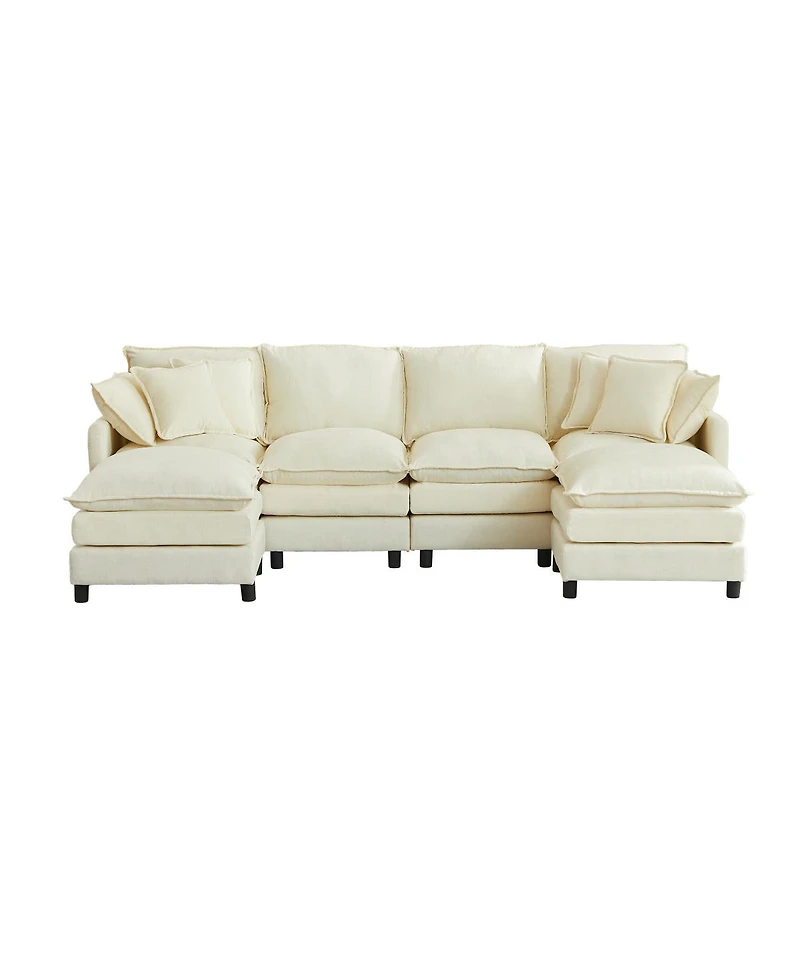 Streamdale Furniture Modular 4-Seater U-Shaped Chenille Sectional Sofa with Ottoman