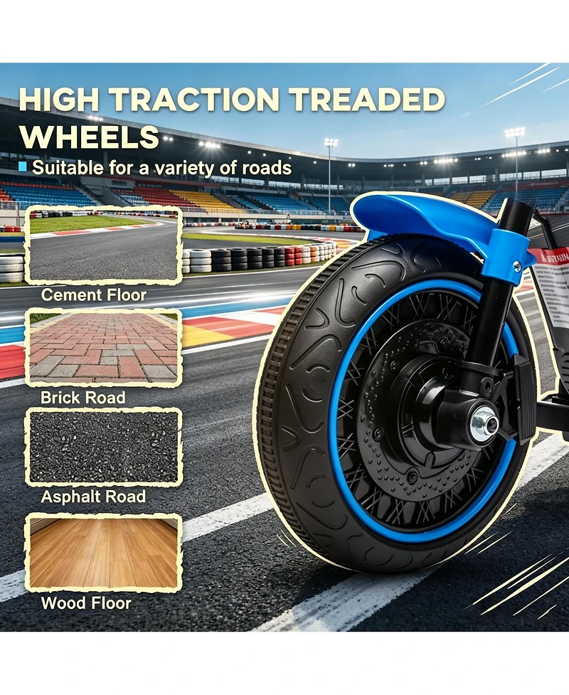 Sevorley 6V Rechargeable Ride-On Motorcycle with Training Wheels and Led Lights, Ages 18-36 Months
