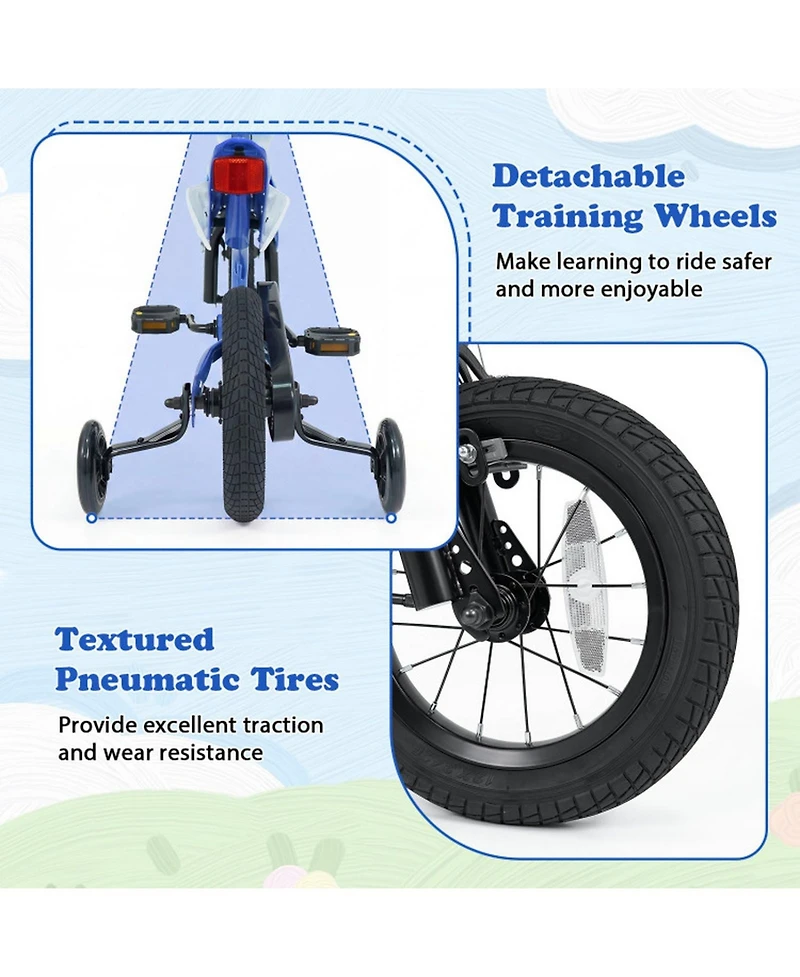 Sugift 12 in Motorcycle-Style Kids Bike with Training Wheels, Ages 3-4