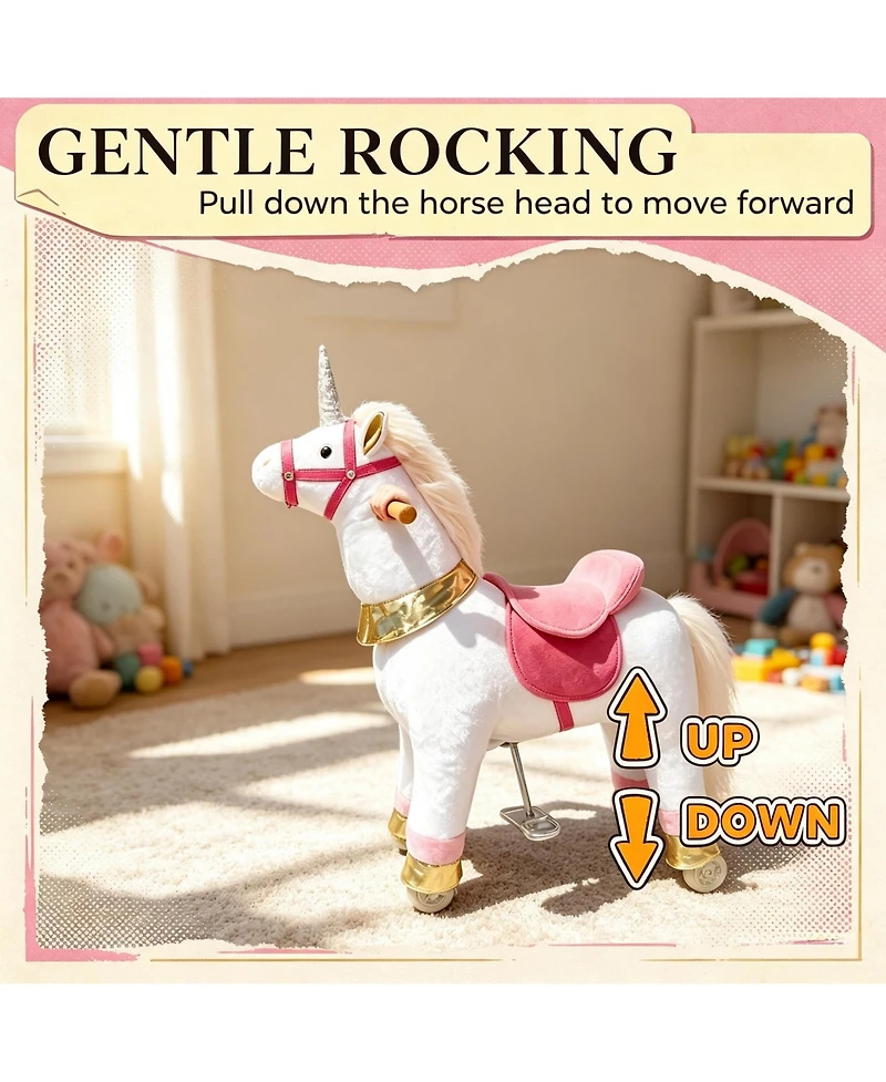 Sevorley Plush Unicorn Rocking Ride-On Toy, Ages 3-5