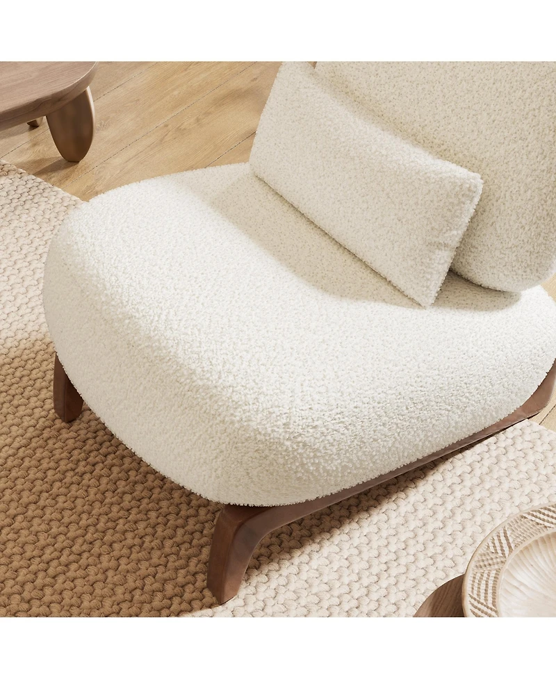Morden Fort Cloud-Soft Cream Polyester Fleece Armless Accent Chair Upholstered Living Room Side Chairs with Waist Cushion