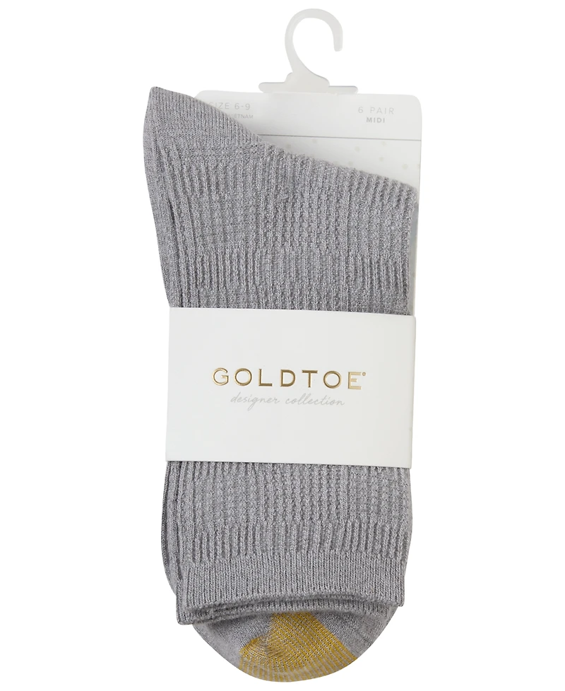 Gold Toe Women's Ribbed Mid-Calf Crew Socks, 6-Pack