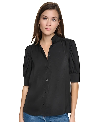 Dkny Jeans Petite Stand-Collar Puff-Sleeve Blouse