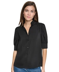 Dkny Jeans Petite Stand-Collar Puff-Sleeve Blouse