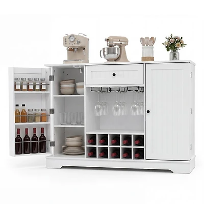 Sugift 47.2 Inch Sideboard Buffet Cabinet with 10-Bottle Wine Rack and Stemware Holder