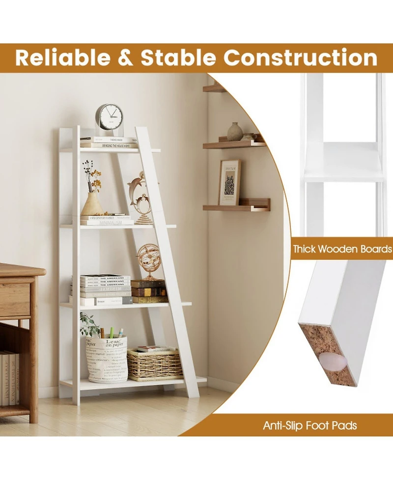 Sugift 4-Tier Vertical Bookshelf 61 Inch Wooden Display Shelf for Small Spaces with Anti-Toppling Device