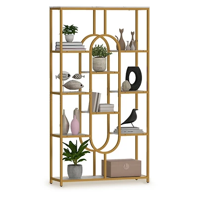 Sugift 5-Tier Tall Etagere Bookcase with Open Shelves and Powder-Coated Metal Frame