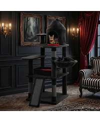 Gymax Gothic Cat Tree 50'' Large Cat Tower with House Coffin Bed Spider Hanging Ball