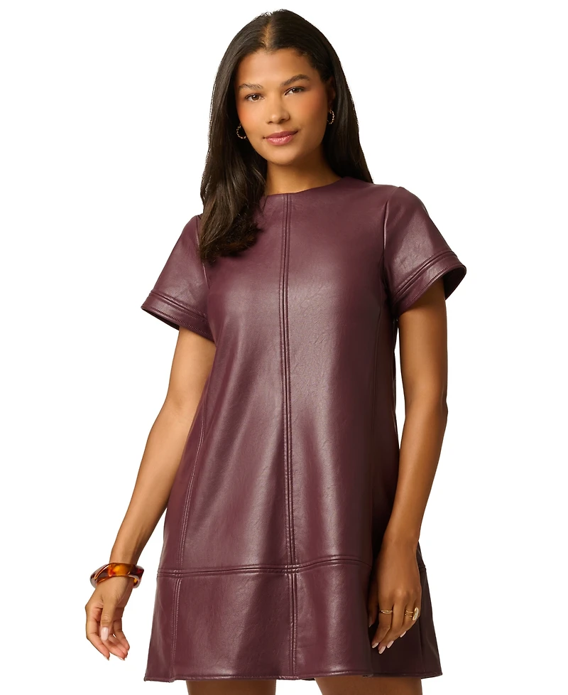 Adrianna Papell Women's Faux Leather Shift Dress with Pockets