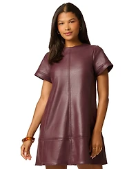 Adrianna Papell Women's Faux Leather Shift Dress with Pockets
