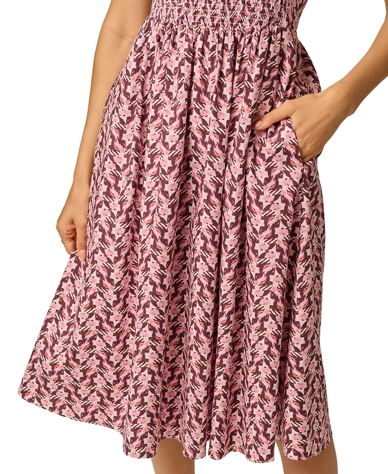 Adrianna Papell Women's Blaire Smocked Floral-Print Square Neck Midi Dress
