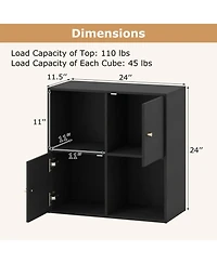 Sugift 4-Cube 3-Tier Bookcase with 2 Cabinets and Anti-Tipping Kits